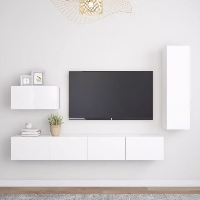 Berkfield Home 4 Piece Modern White Wall Mounted TV Cabinet Set in Engineered Wood