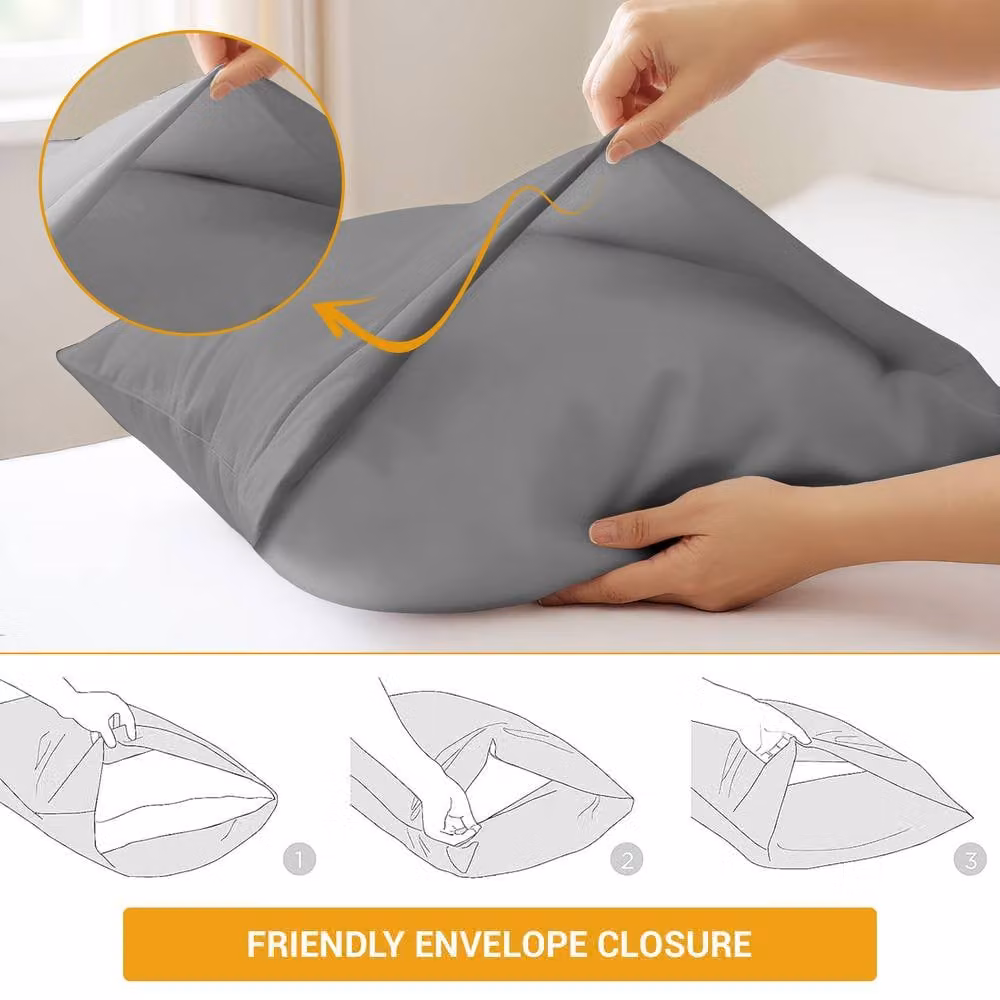 Grace 4 Pack Grey 100% Egyptian Cotton Standard Pillowcases with Envelope Closure – 3