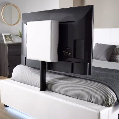 X-Rocker AVA White Upholstered Leather TV Bed with Underbed LED Lighting and Storage, Double Size W/D/H: 143 x 200 x 108 cm – 7