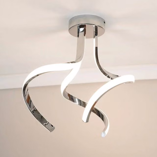 EONLION Twirl Integrated LED Ceiling Light Fitting in Silver Metal