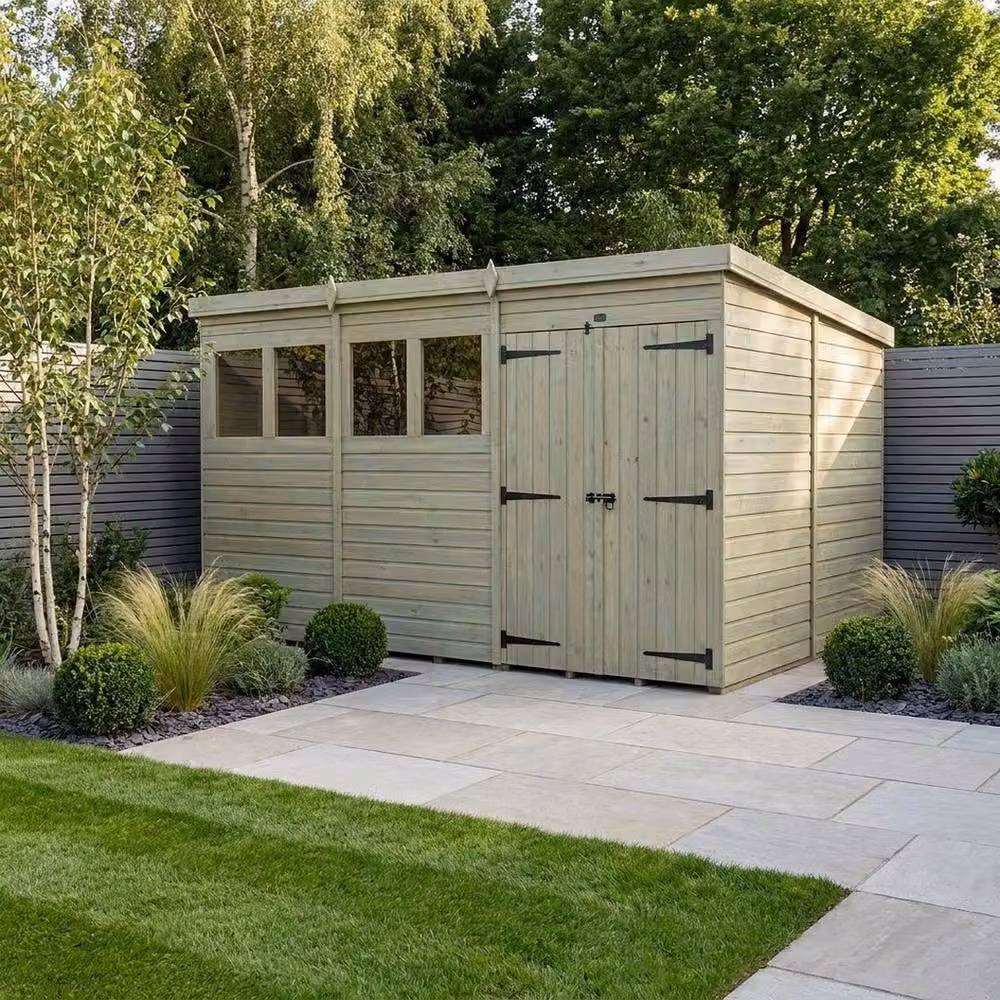 Buttercup Farm Brown Timber Pent Garden Shed with Double Doors and Windows W/D/H: 365.76 x 274.32 x 210 cm – 2