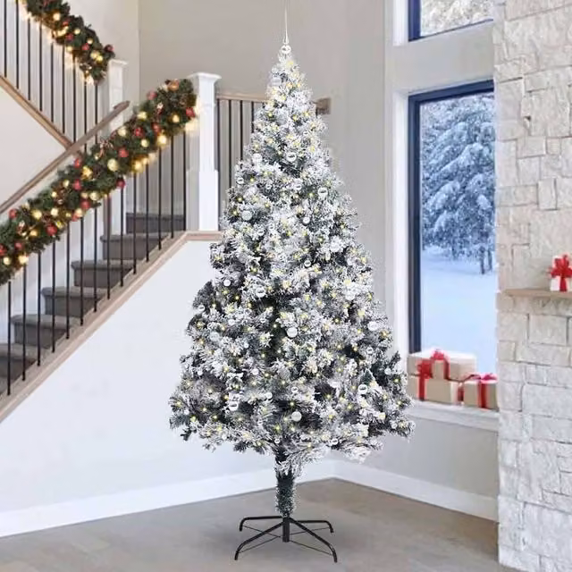 Berkfield Home White PVC Christmas Tree with 300 LEDs and Stand, Height: 300 cm