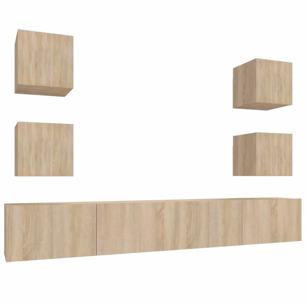 Berkfield Home 6 Piece Classic TV Cabinet Set in Sonoma Oak and Brown Engineered Wood – 2