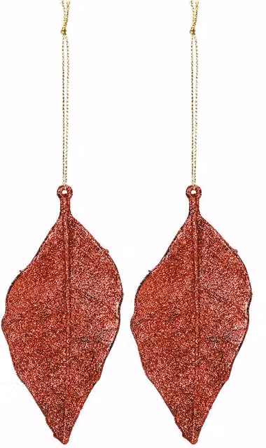 VFM e-Store Red Glitter Hanging Leaf Christmas Tree Ornaments, Pack of 2, Height: 22.6 cm – 1