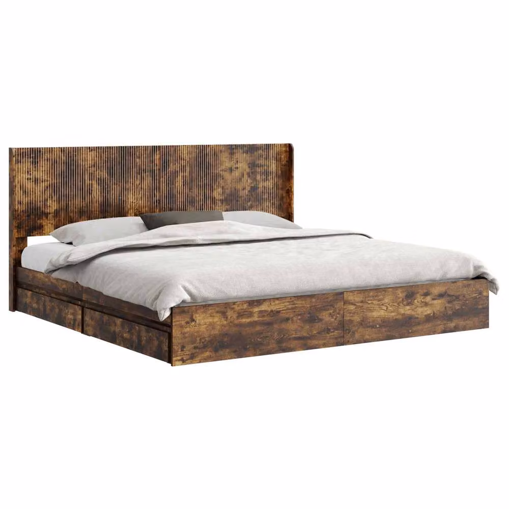 Berkfield Home Modern Bed Frame with Headboard and Lift-Up Storage in Smoked Oak Brown, W/D/H: 180 x 200 cm – 2