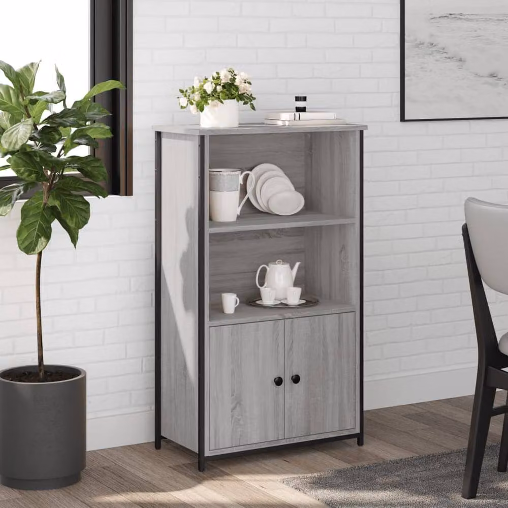 Berkfield Home Grey Sonoma Highboard with Hinged Doors and Internal Shelves, W: 62 cm, D: 32 cm, H: 103.5 cm – 2