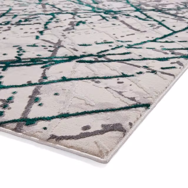 Terrys Modern Abstract Yarn Rug in Green and Silver