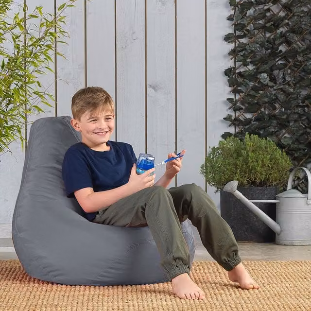 Bean Bag Bazaar Set of 2 Grey Outdoor Kids Bean Bag Chairs with Water Repellent Fabric – 1