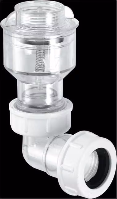 McAlpine Tunvalve with 3/4 inch female thread for WC overflow connection in white and transparent
