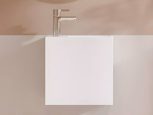 Vente-unique Solid Surface Wall-Mounted Washbasin with Recess, Left-Hand Taps, White, W: 40 cm, D: 40 cm, H: 20 cm