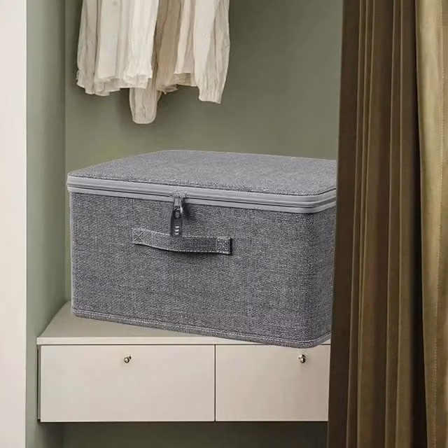 SPETLEK Large Foldable Canvas Storage Boxes in Grey, W: 45 cm, D: 40.95 cm, H: 26 cm