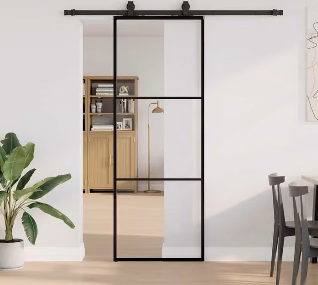 Berkfield Home Modern Sliding Glass Door with Hardware Set in Black, W: 76 cm, H: 205 cm – 1