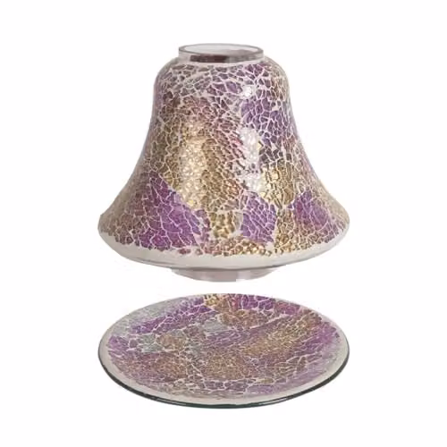 Aroma Accessories Purple and Gold Mosaic Crackle Glass Jar Candle Shade and Tray Set – 1