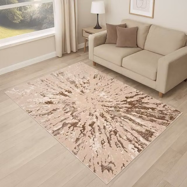 Smart Living Luxury Soft Modern Shimmer Sunset Rug in Beige, W: 160 cm, D: 230 cm