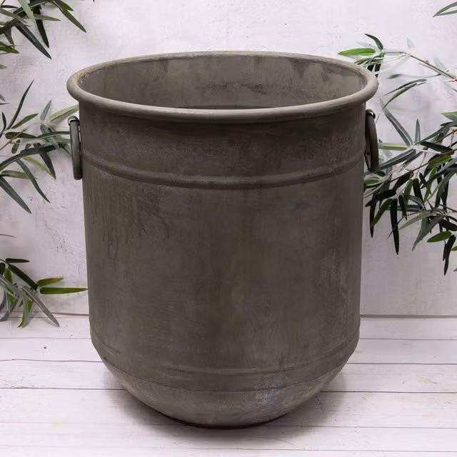 Annibells Vintage Green Galvanised Metal Round Planter, Height: 50 cm