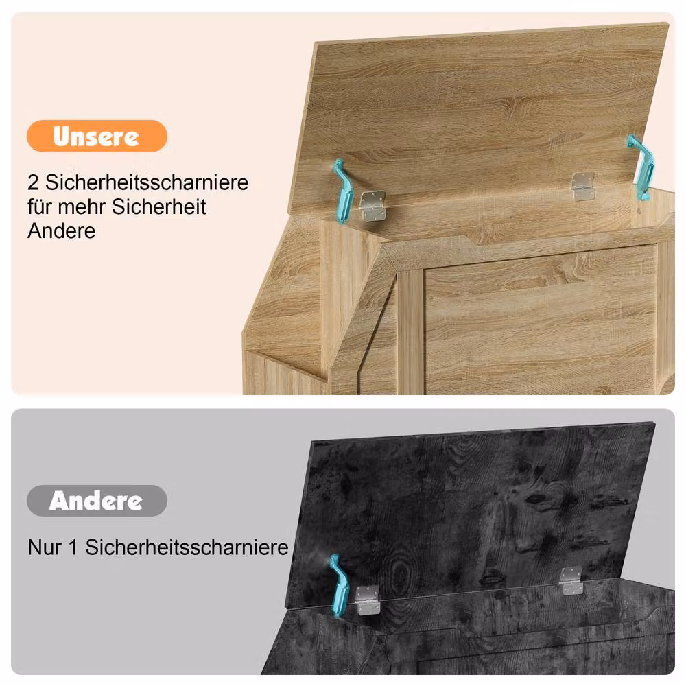 KEEPREAPER Wooden Toy Storage Box with Soft Close Lid and Castors in Brown – 3