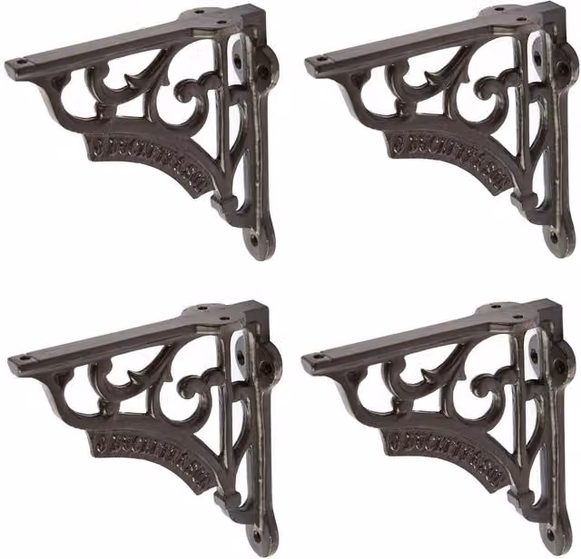 Hammer and Tongs Ornate Iron Shelf Bracket, Black, Pack of 4, Diameter: 120 mm