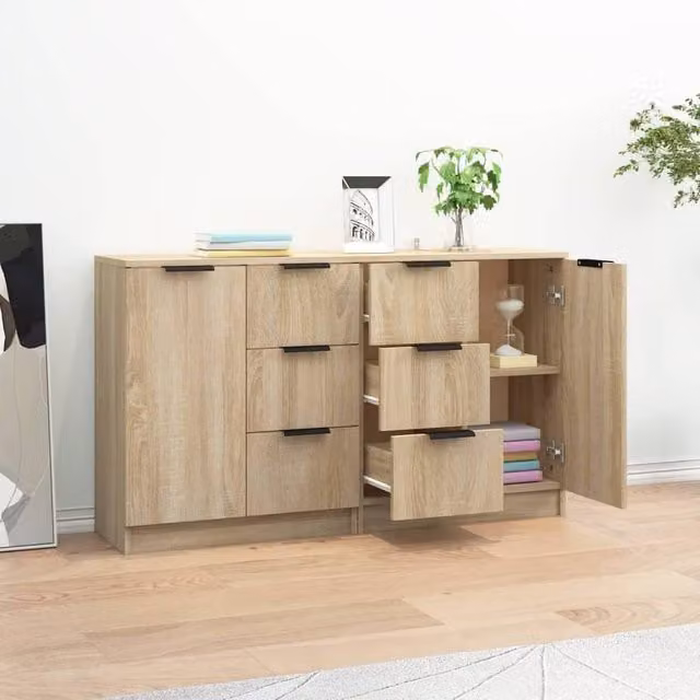 Berkfield Home Set of 2 Sonoma Oak Sideboards in Light Tan Beige, W/D/H: 60 x 30 x 70 cm – 1