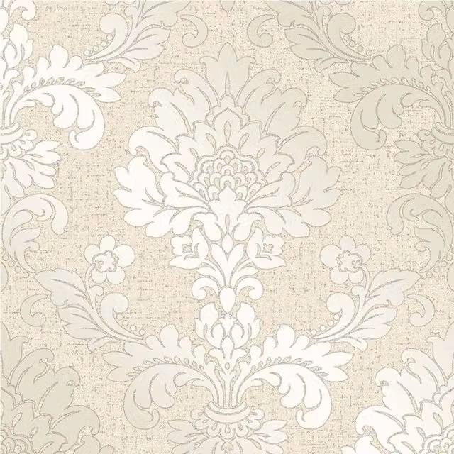 Fine Decor Quartz Damask Textured Floral Wallpaper in Gold, Beige and Silver