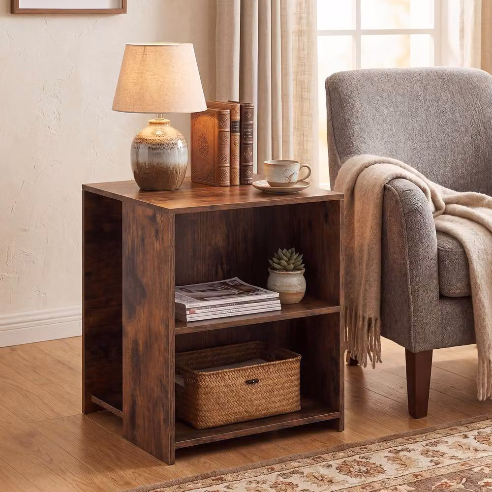 Gymax 3-Tier Square End Table with Open Storage Shelves in Brown – 3