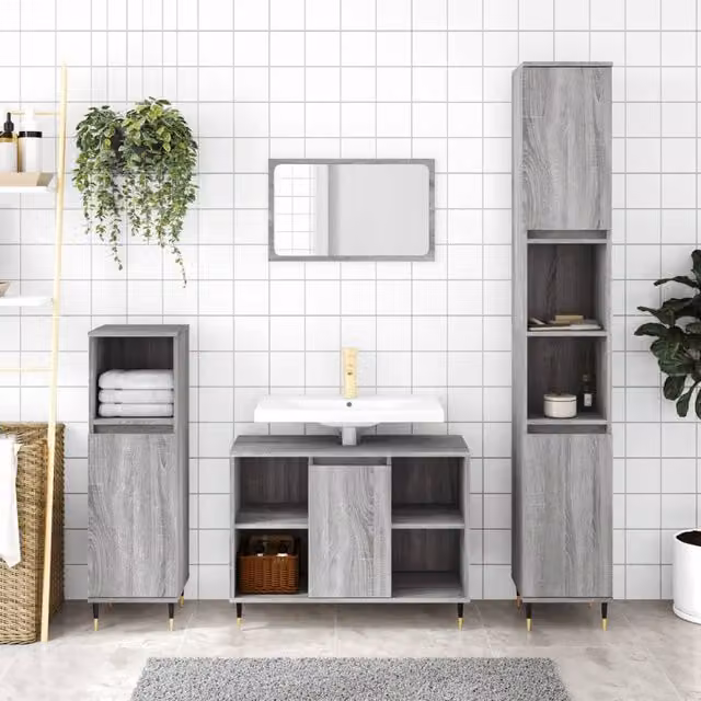 Berkfield Home 3 Piece Modern Grey Bathroom Furniture Set with Vanity Unit