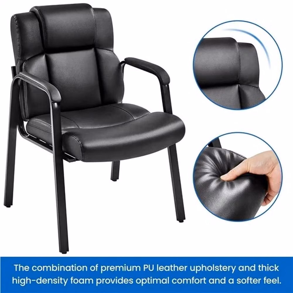 PAWNORA Black PU Leather Executive Reception Chair with Armrests – 4