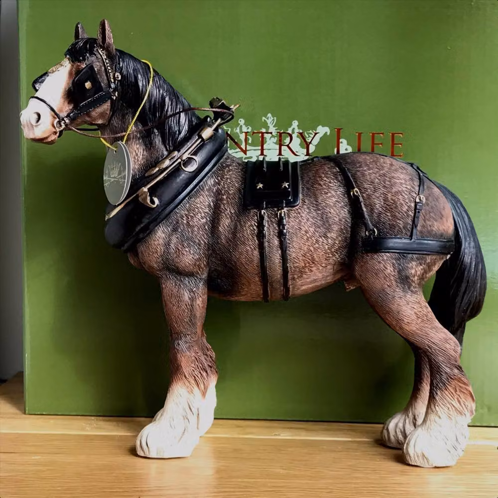 Leonardo Animal Crackers Large Bay Shire Cart Heavy Horse In Harness Figurine, Brown, Length: 23 cm – 3