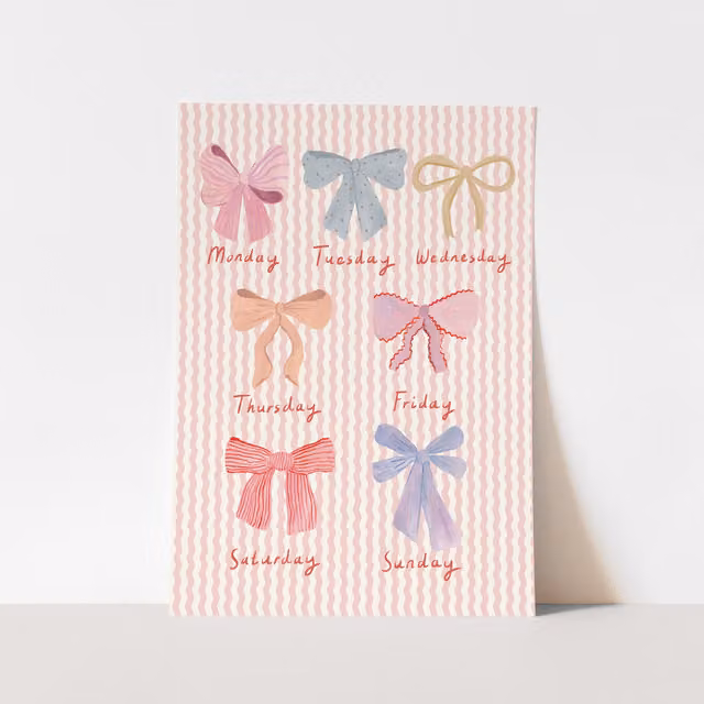 Kid of the Village Bows Of The Week Fine Art Paper Poster, Pink, W: 21 cm, H: 29.7 cm