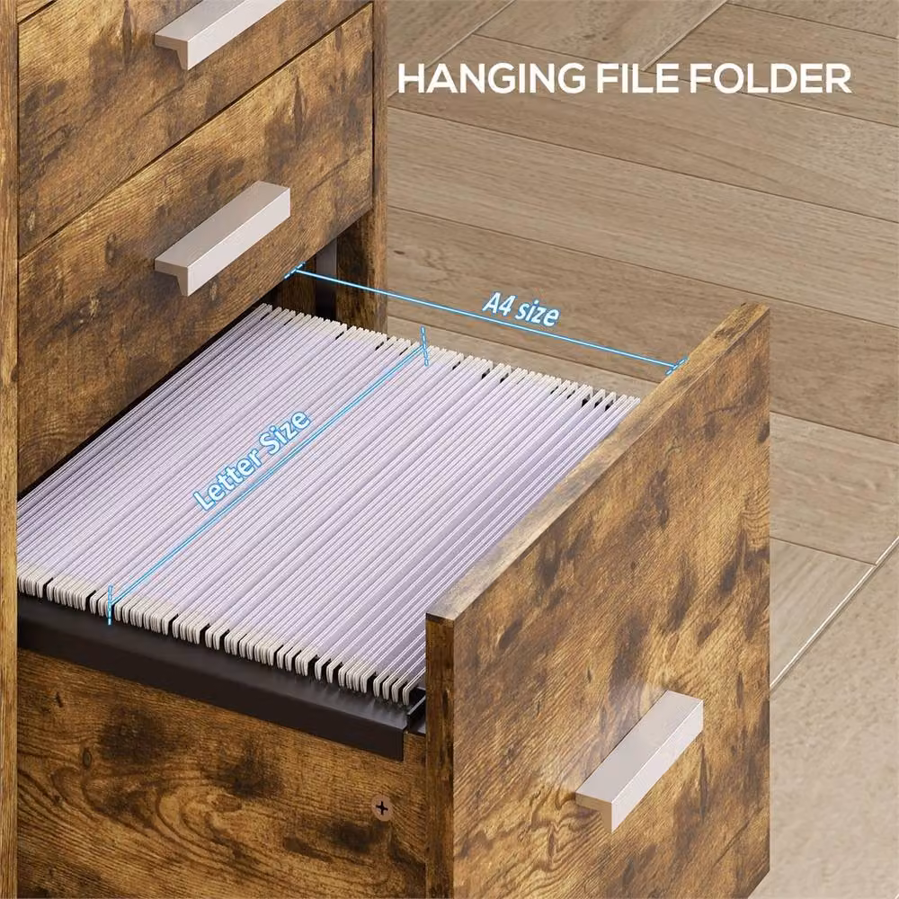 EONLION Brown 3 Drawer Mobile Filing Cabinet with Castors – 2