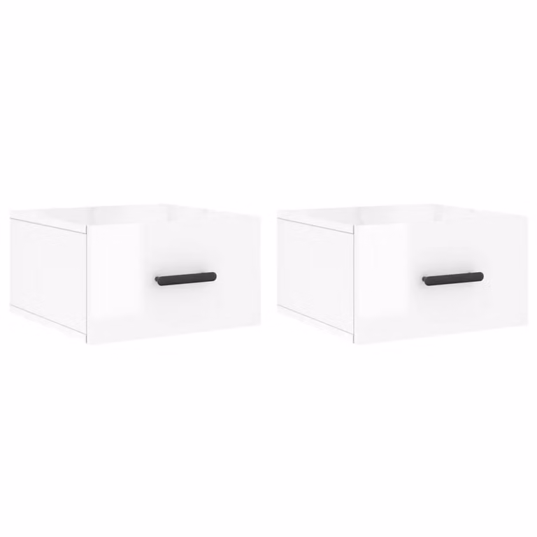 Berkfield Home Set of 2 Wall-mounted High Gloss White Bedside Cabinets W/D/H: 35 x 35 x 20 cm