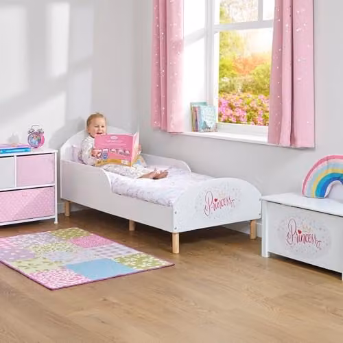 Liberty House Toys Kids Toddler Bed in White Solid Pine Wood, W/D/H: 140 x 70 x 68 cm