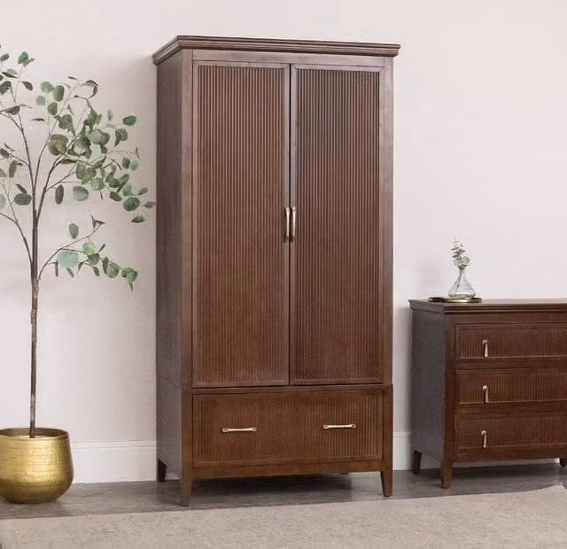 Melody Maison Georgian Range Dark Brown Wood Wardrobe with Hinged Doors and Internal Drawers