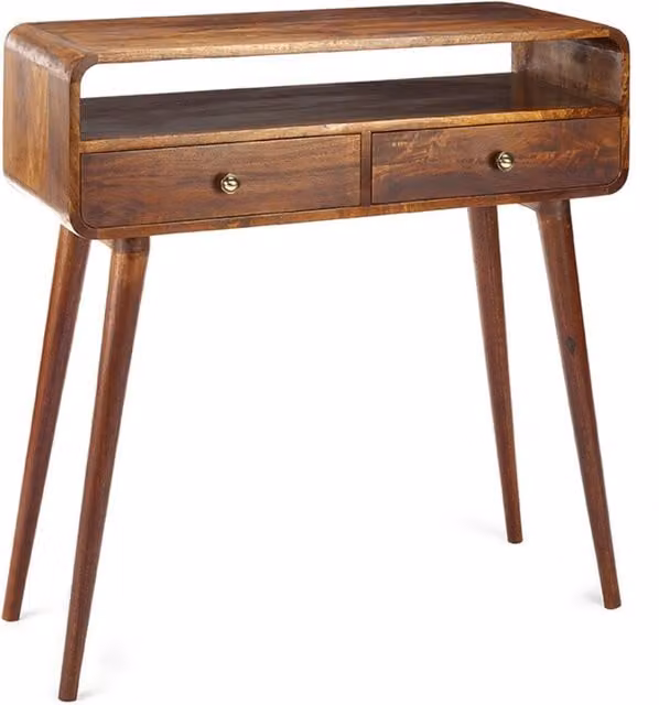 Elm Home And Garden Mid Century Mango Wood Two Drawer Console Table in Brown