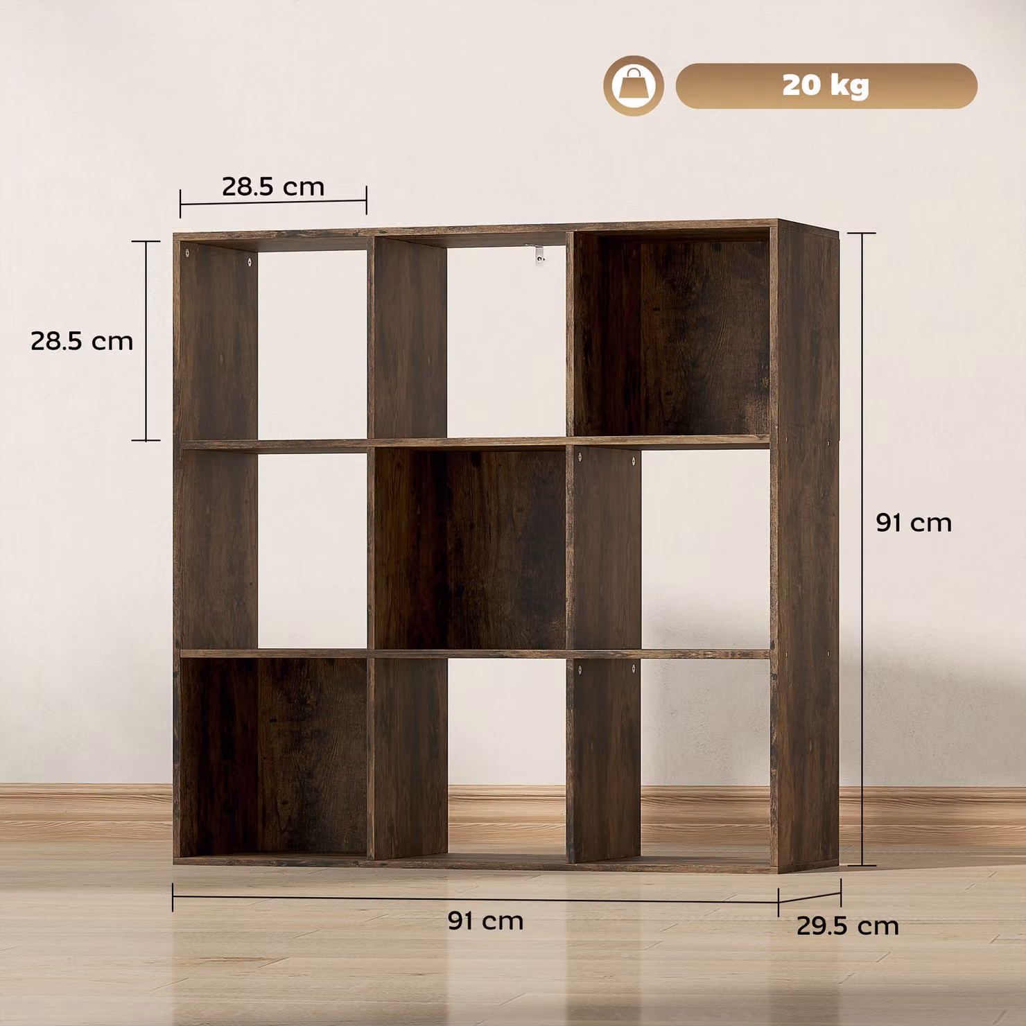HOMCOM Nine-Cube Freestanding Storage Shelf in Rustic Brown – 3