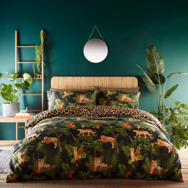 Portfolio Home Reversible Graphic Animal Duvet Cover Set, Multicolour and Yellow, 90 x 190 cm