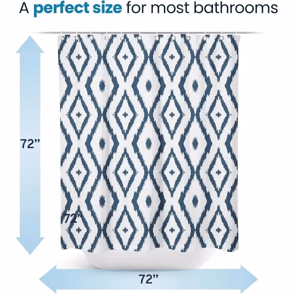NESTLUNE Waterproof and Mould Resistant Polyester Graphic Shower Curtain in Blue Multicolour, W: 180 cm, H: 180 cm – 2
