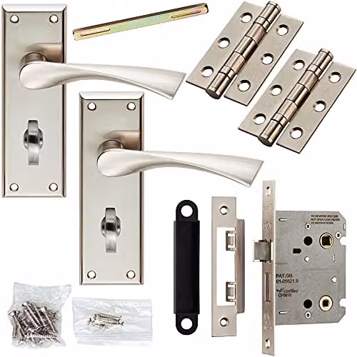 Loops Door Handle and Bathroom Lock Pack in Brushed Silver