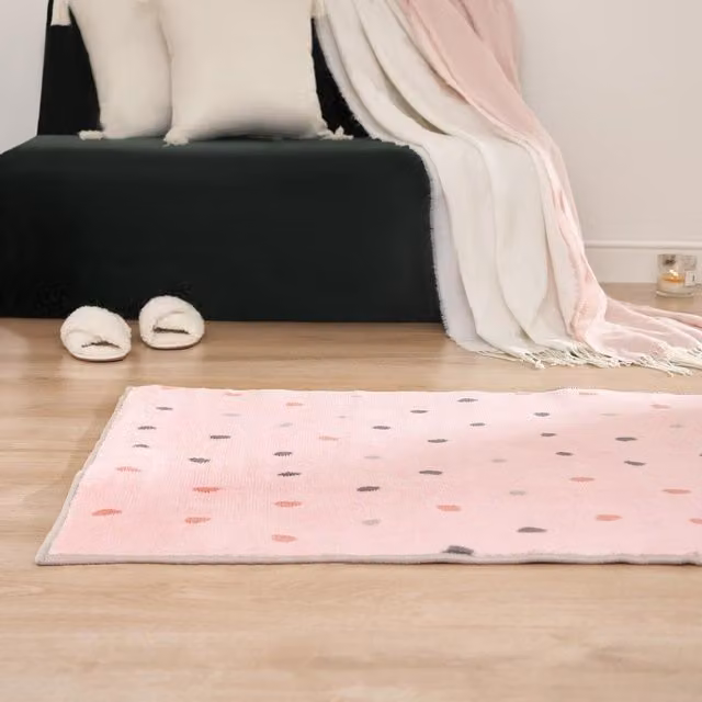 Dreamscene Dalmatian Spotty Print Felt Rug in Pink
