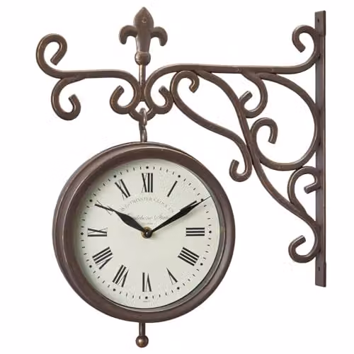 mysmartbuy Marylebone Station Wall Mounted Double-Sided Quartz Clock and Thermometer in Copper and Brown, H33 x W36 x D9 cm – 3