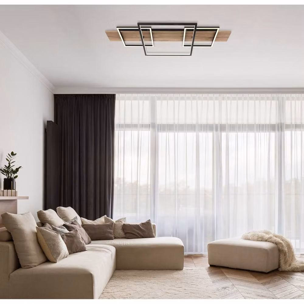 Netlighting Vanni Modern Rectangular Semi Flush Ceiling Light, Matt Black, W: 95 cm, D: 40 cm, with 3x Warm White LED Bulbs (3000K) – 3