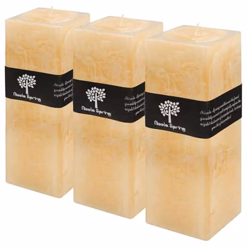 Nicola Spring Vanilla Scented Square Pillar Candles, Beige, Pack of 3 – 1