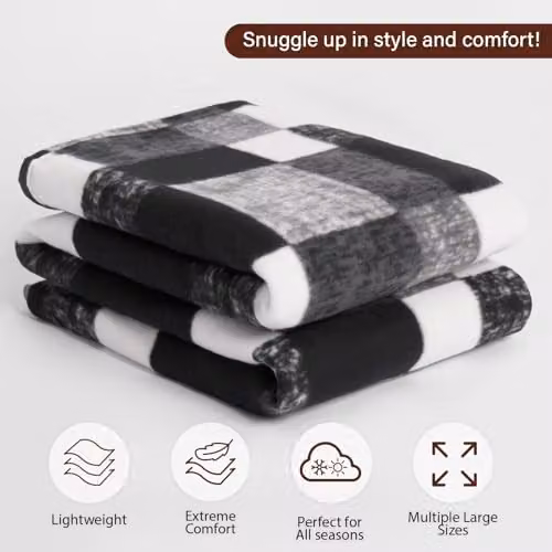 Dreamscene Black and Grey Checked Fleece Throw Blanket, W/D/H: 120 x 150 cm – 4