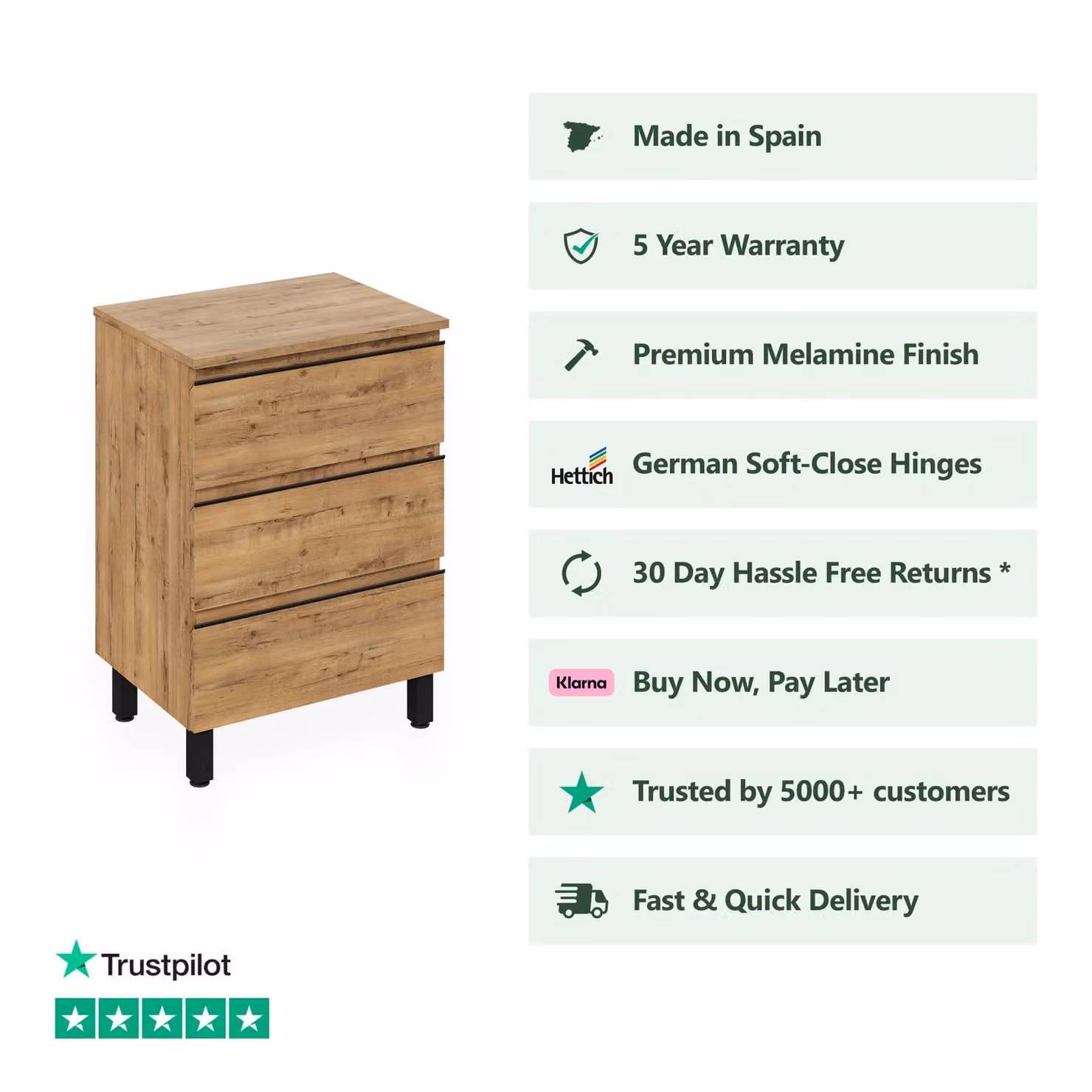 Banyetti Vatilla Floorstanding Vanity with Matching Worktop in Ostippo Oak Light Oak, W: 100 cm, H: 45 cm, D: 45 cm – 2