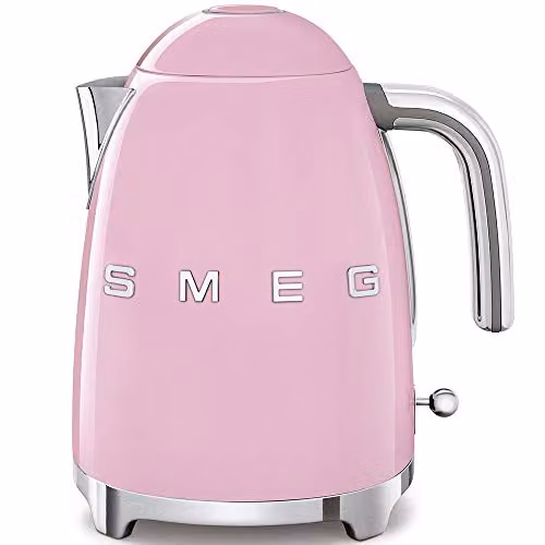 Smeg 50s Style Retro Breakfast Set with 0.8l Mini Kettle and 2-Slice Toaster, Pink Stainless Steel