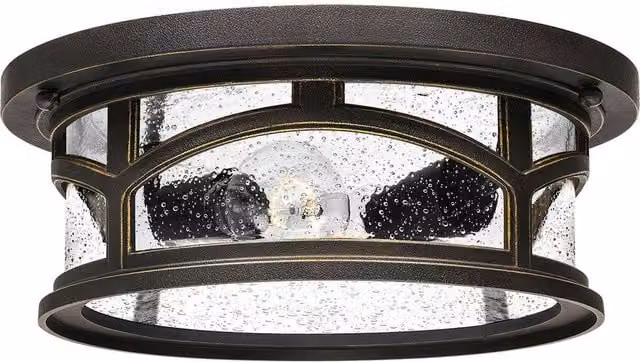 Elstead Marblehead 2 Light Flush Mount Ceiling Light in Bronze Finish with E27 Bulb Holder