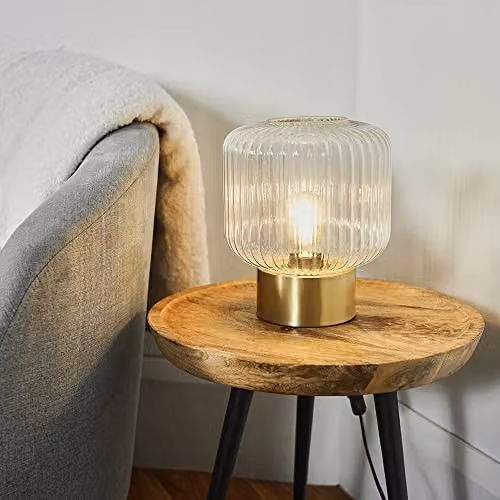 MiniSun Modern Table Lamp with Gold Brass Base and Transparent Glass Shade – 2