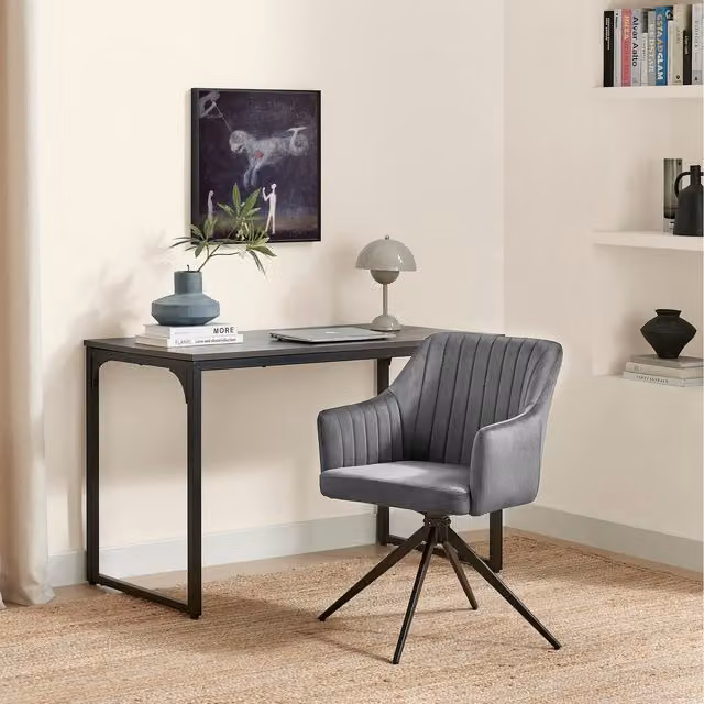 FurnitureboxUK Calla Grey Velvet Swivel Office Chair with Armrests