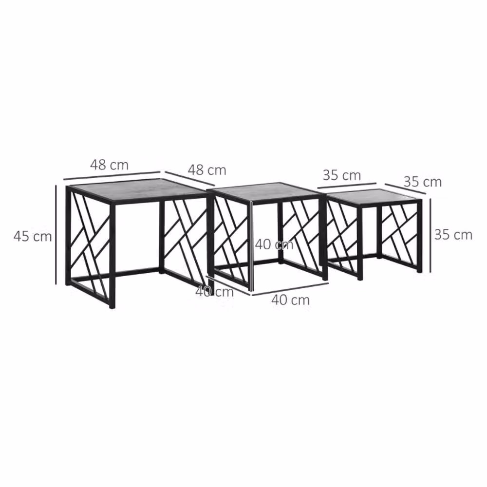STILVORA Set of 3 Modern Square Nesting Tables with Grey Matt Metal Frame – 4