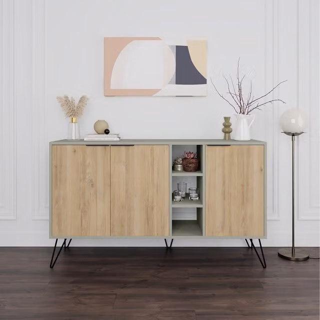 Decortie Clara Console Sideboard Display Unit in Ash Green and Oak
