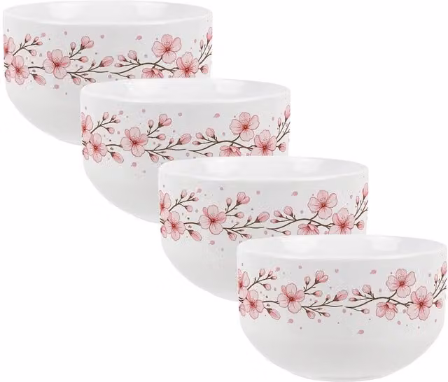 Purely Home Floral Cherry Blossoms Ceramic Bowl in Pink and White
